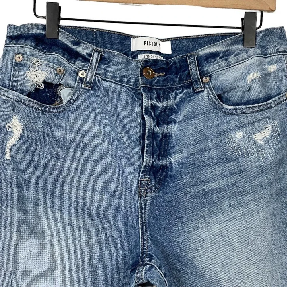 Pistola Distressed Patched High Rise Jeans Light Wash Size 30